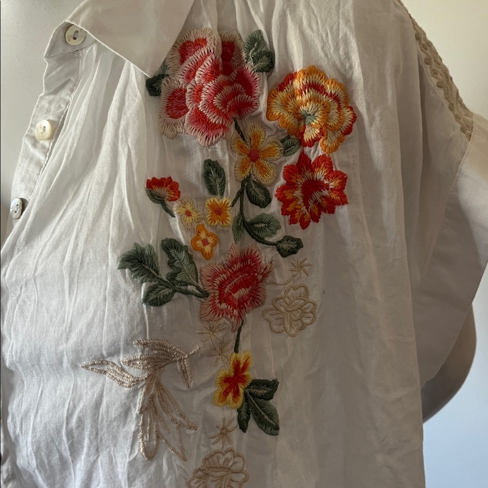 Karyn Seo Anni Cotton Embroidered Point Collar Short Sleeve Blouse - Picture 6 of 14